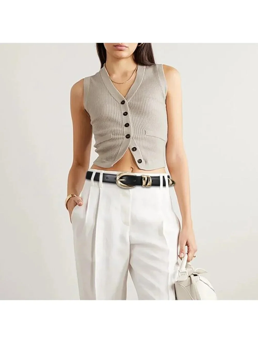 Stylish Women's Leather Belt with Gold Buckle - Perfect for Jeans & Dresses